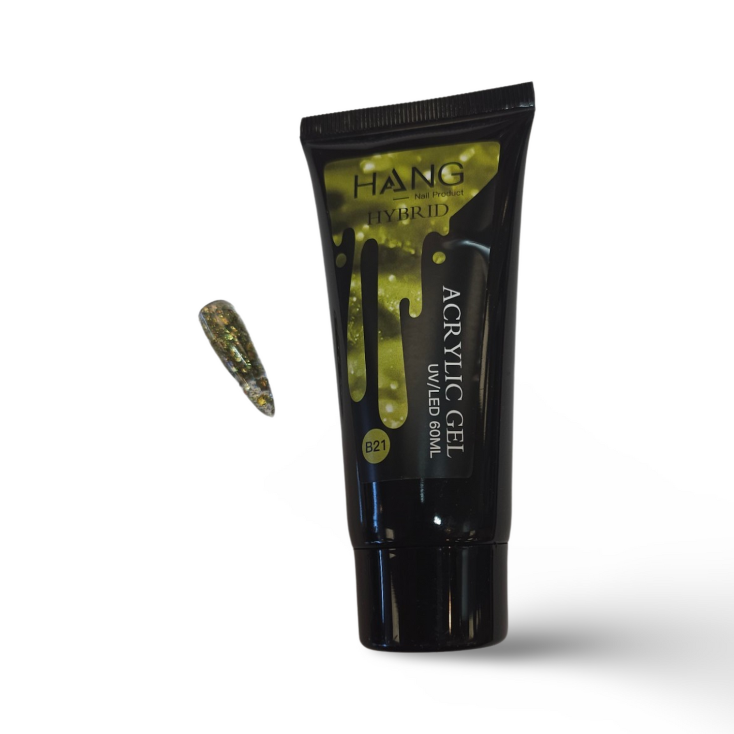 HANG Hybrid Acrylic UV/LED Polygel - B21 Army Green Sparkle