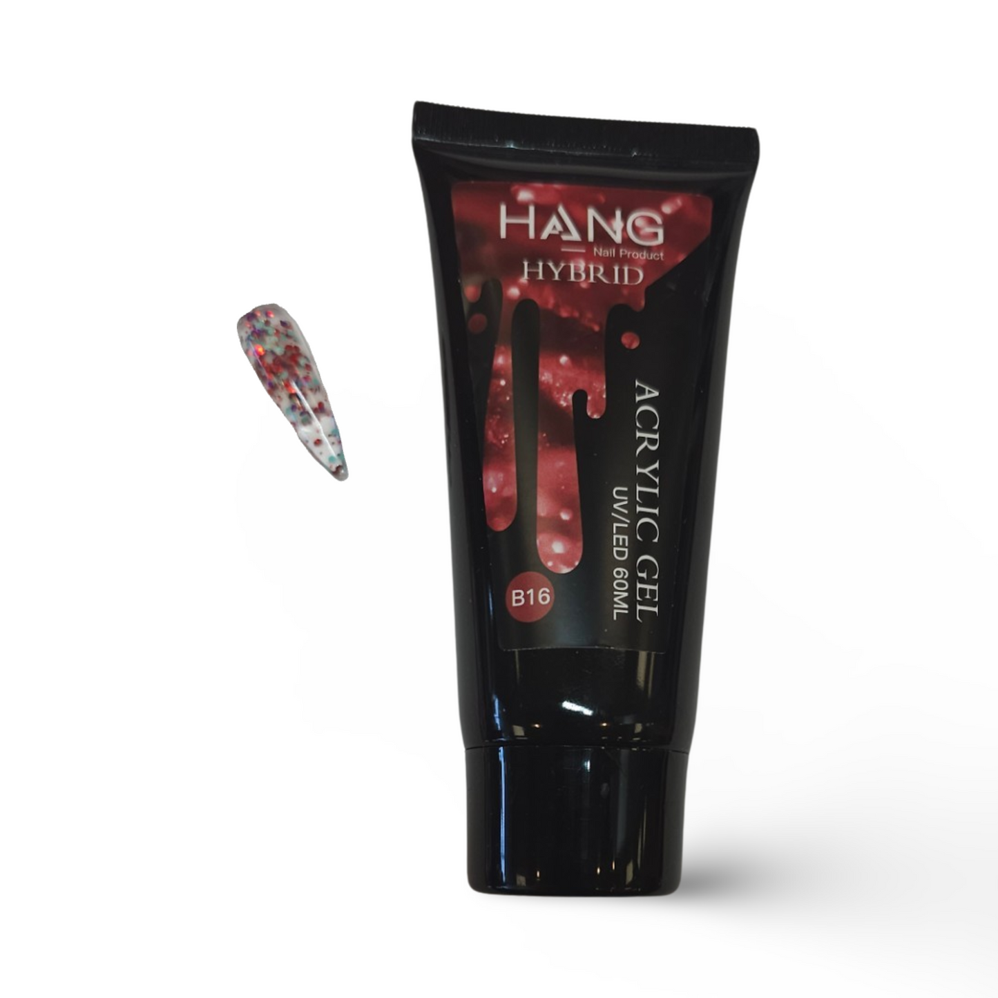 HANG Hybrid Acrylic UV/LED Polygel - B16 Red, Green, Pink Speckle