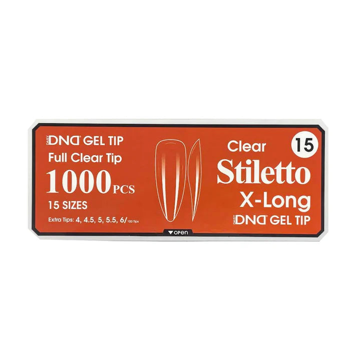 DND Gel Full Clear Tip Box #15 - Stiletto Extra Long (1000 pcs)