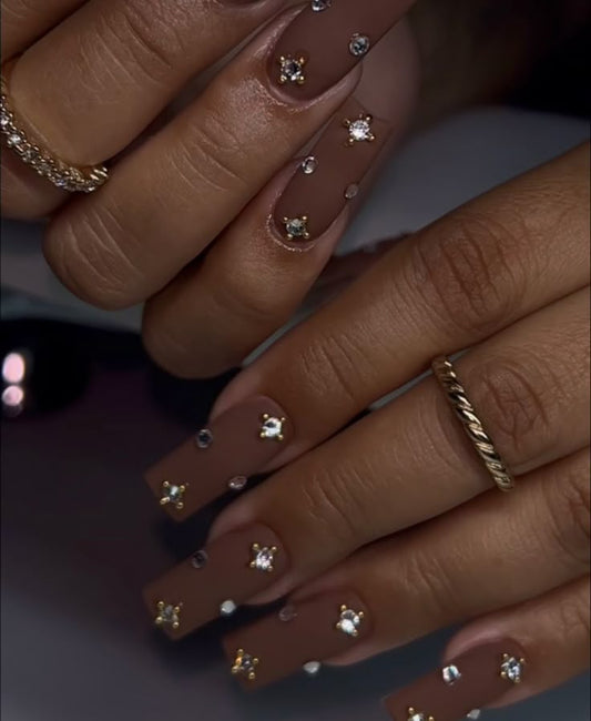 DIY Nail Art light brown gems