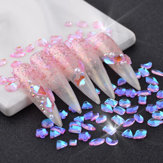 DIY Nail Art pink & clear gems