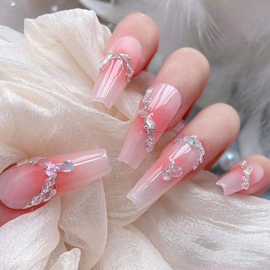 DIY Nail Art pink & clear gems