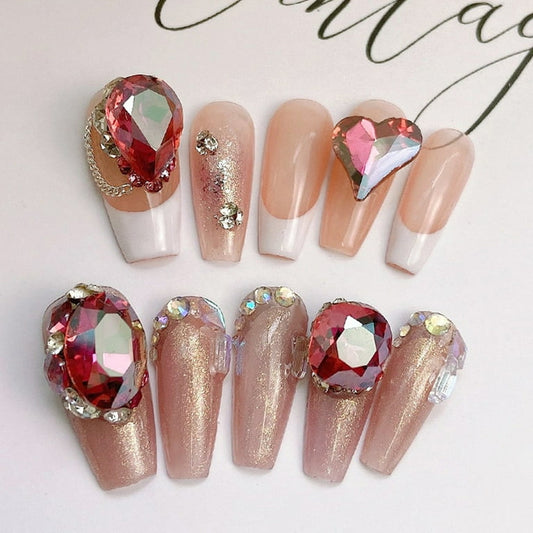 DIY Nail Art rose gold gems