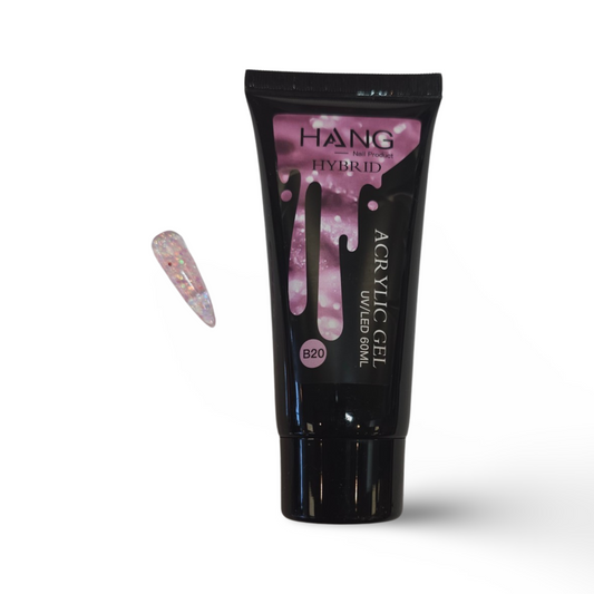 HANG Hybrid Acrylic UV/LED Polygel - B20 Fairy Pink Sparkle