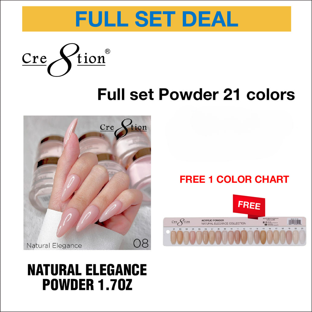 Cre8tion Natural Elegance Acrylic Powder Full Collection - Free Color Chart - 21 Colors - $21 each