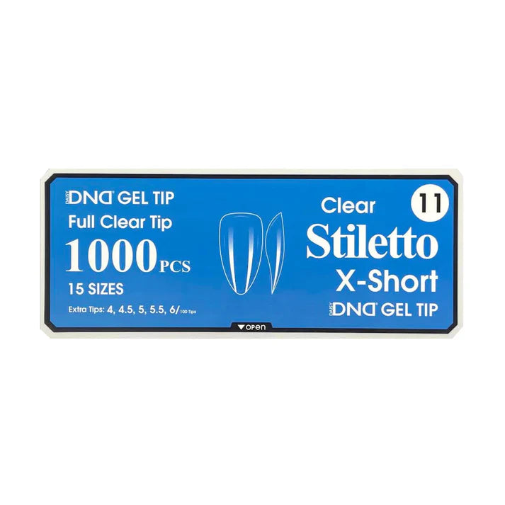 DND Gel Full Clear Tip Box 11 Stiletto Extra Short 1000pcs