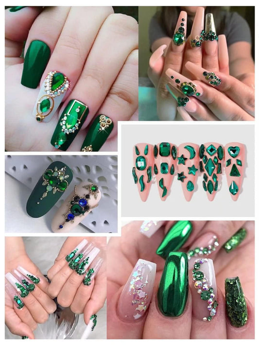 DIY Nail Art green gems