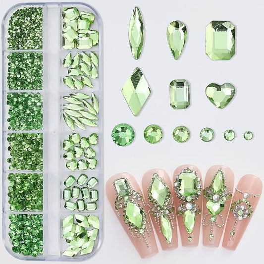 DIY Nail Art light green gems