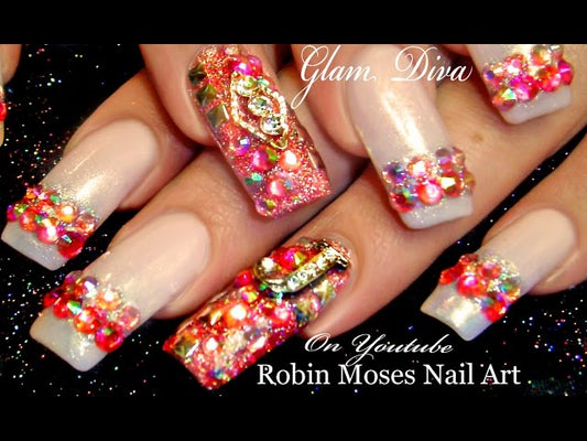 DIY Nail Art light pink gems