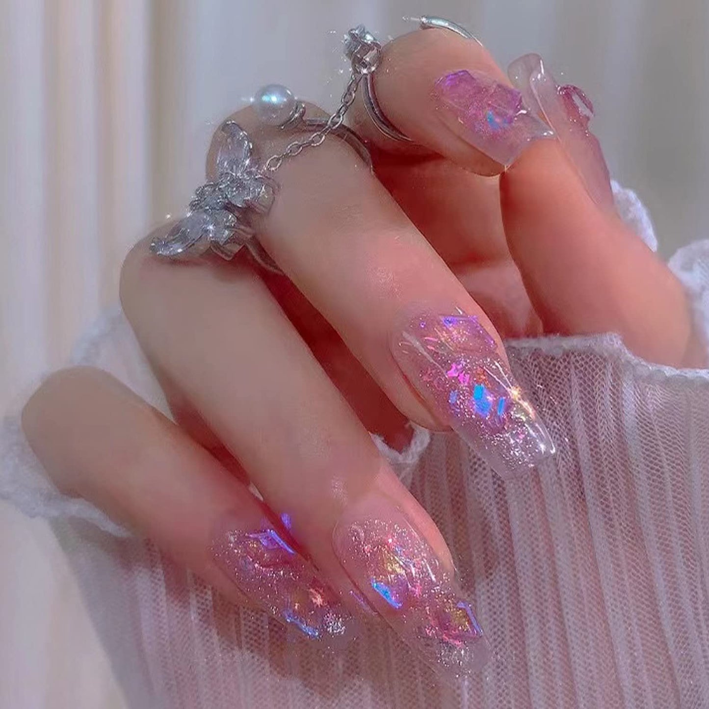 DIY Nail Art pink & clear gems