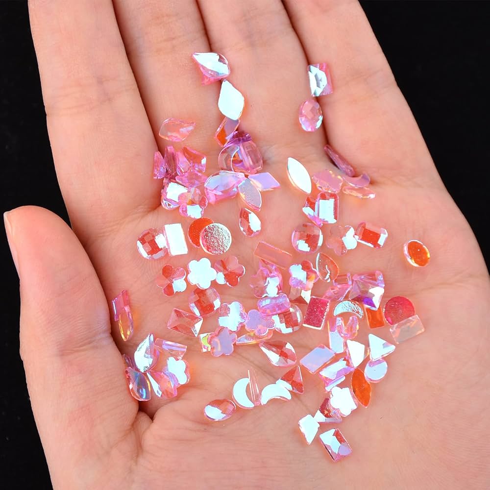 DIY Nail Art pink & clear gems