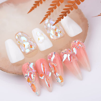 DIY Nail Art pink & clear gems