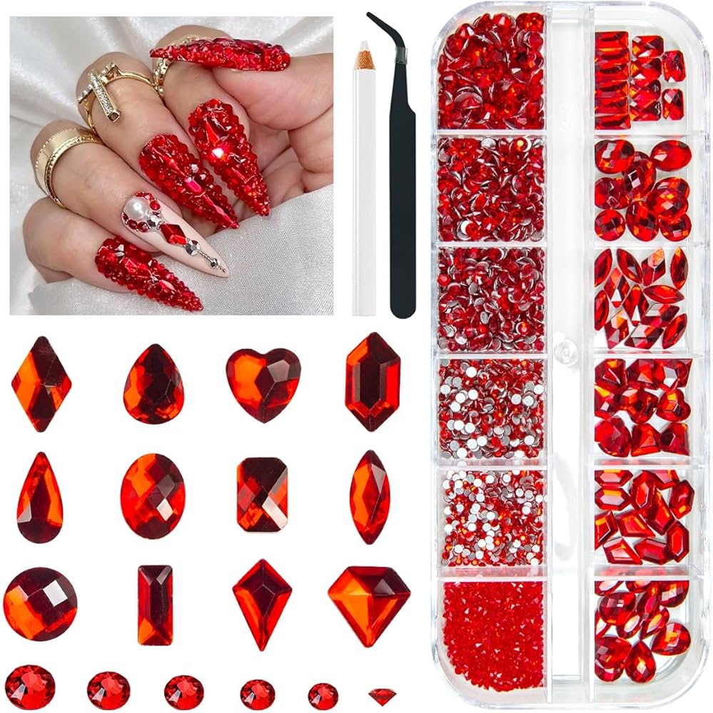DIY Nail Art red gems