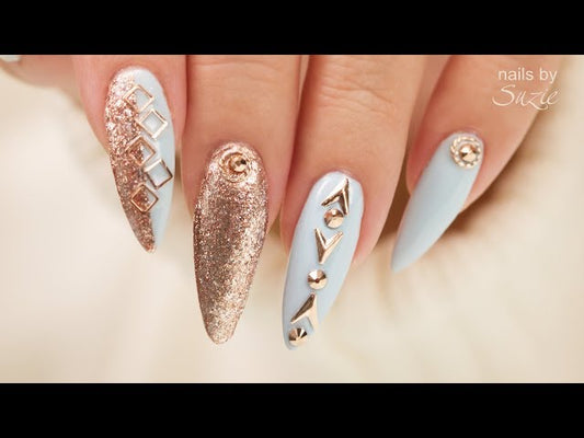 DIY Nail Art rose gold gems