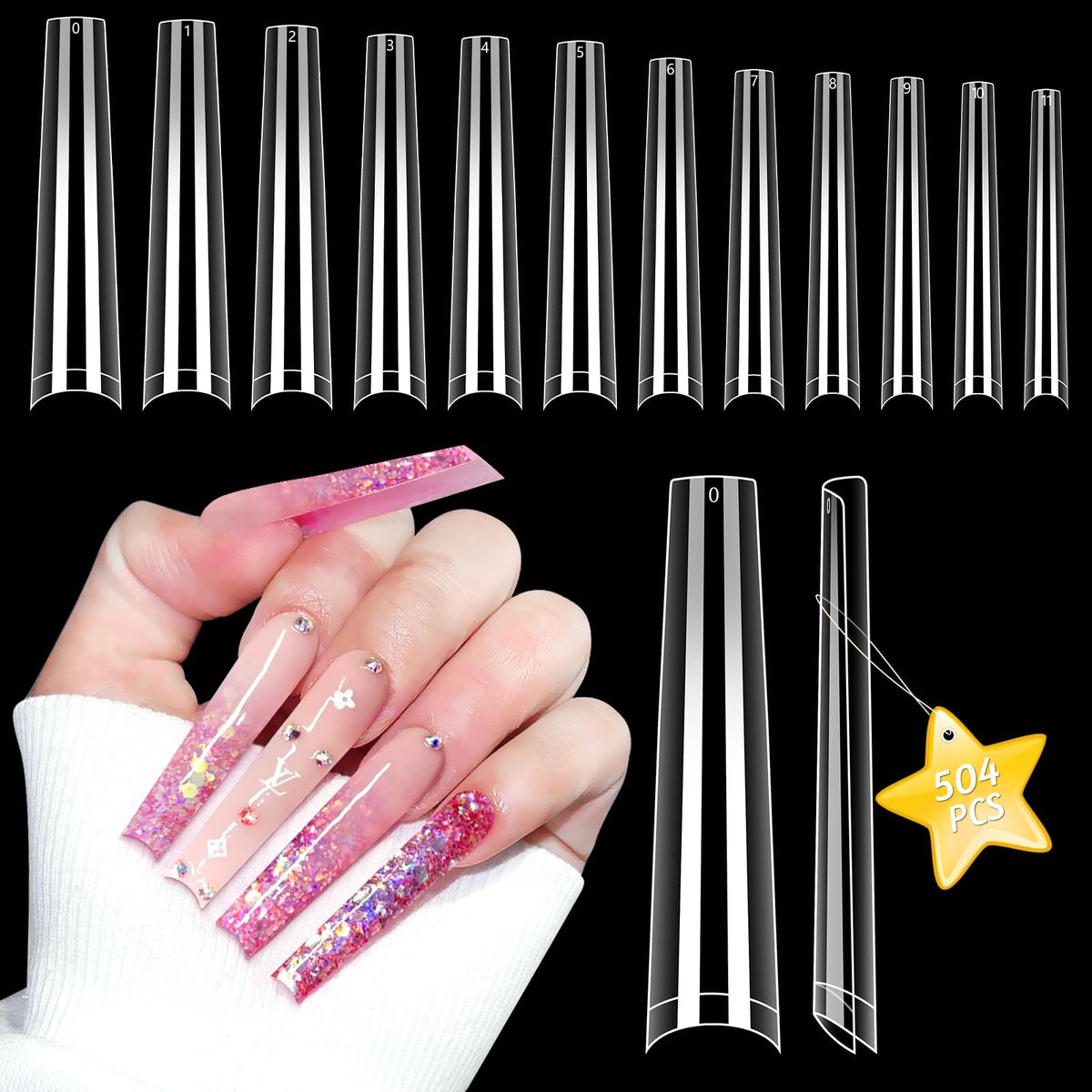 US Nails clear straight coffin tips #0