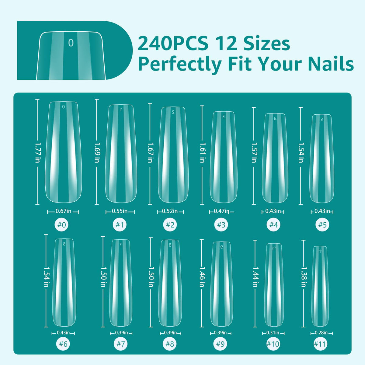 US Nails clear straight square long #4